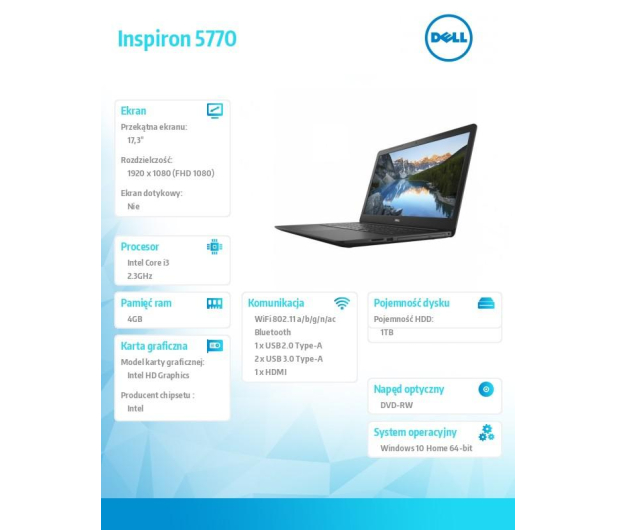 Dell Inspiron 5770 i3-7020/4GB/1000GB HDD/Intel HD Graphics/17.3' - 1385299 - zdjęcie 2